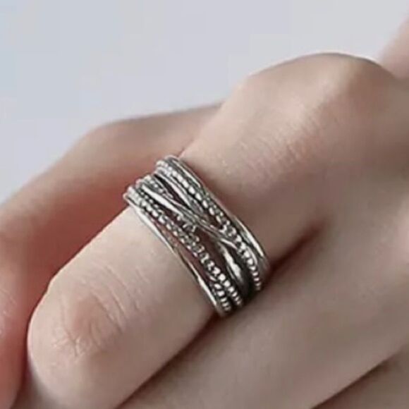 The Boho Weave Ring wide band adjustable in 925 silver - Picture 4 of 9